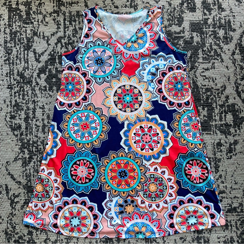 Mandala Flower Dress with Pockets Size 3XL
